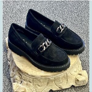 Corky Hey Girl Black Suede Loafers with Chain Detail Brand New-No Box Or Tag